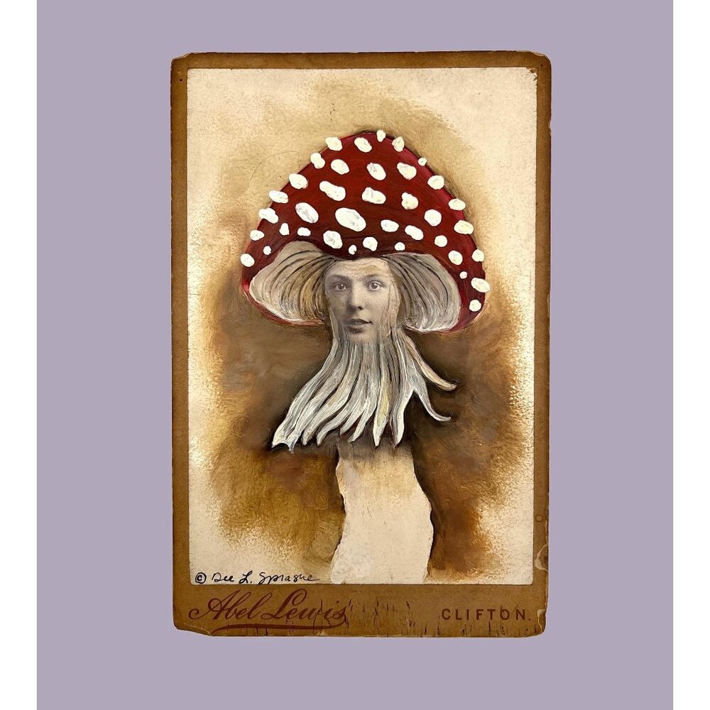 Mushroom Maiden Altered Art Victorian Cabinet Card Photo Painting by Dee Sprague